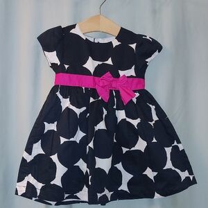 White and Black, Pink Detail Girls Dress. Size 18 Mos
